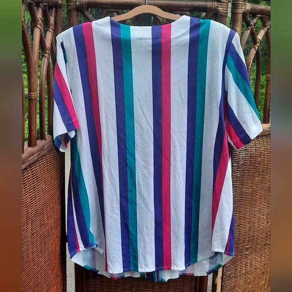 🍀3/15 Vintage 80s Button down V-Neck Shirt - Picture 3 of 5